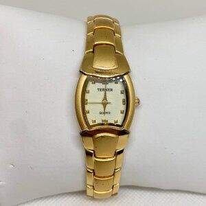 Terner gold tone women watch 20mm quartz analog links bracelet size 8” running